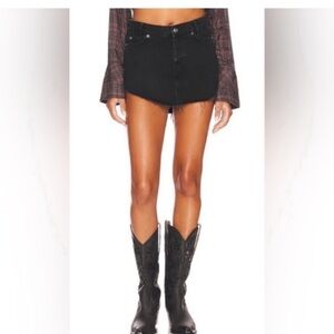 Free People Sky High Denim Black Mini Skirt Fringe Size 14 Plus Size New